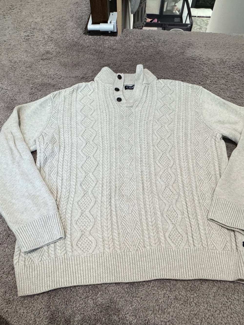 Chaps Cream Cable-Knit Cowl Quarter-Button Sweater